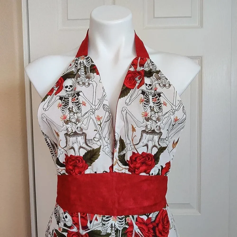 Skeletons and Roses Retro Hostess Apron